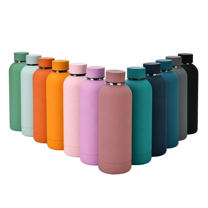 Wholesale 500/750ml Rubber Paint Tumbler Custom 304 Stainless steel Insulated Vacuum Cup Water Bottle Flask Travel Drink Bottle