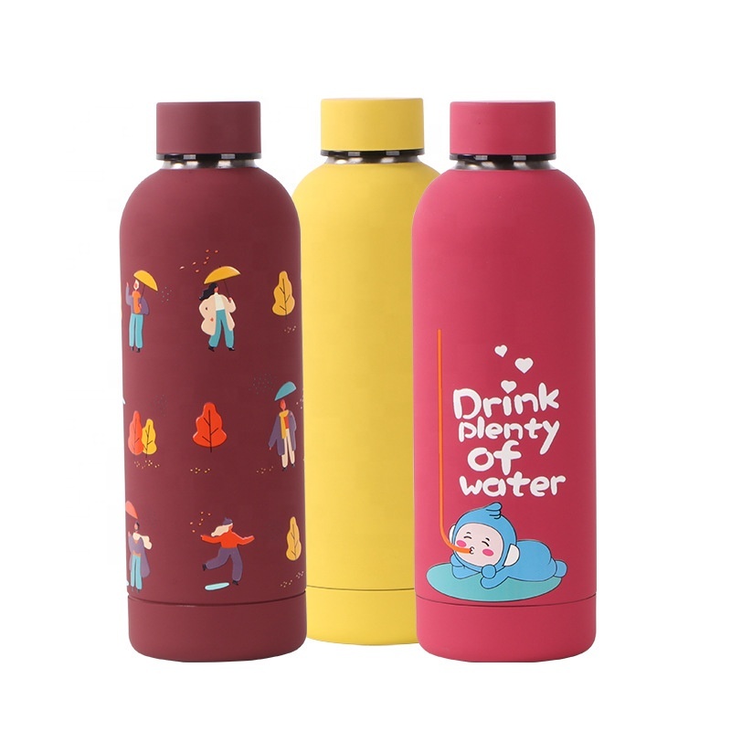Wholesale 500/750ml Rubber Paint Tumbler Custom 304 Stainless steel Insulated Vacuum Cup Water Bottle Flask Travel Drink Bottle