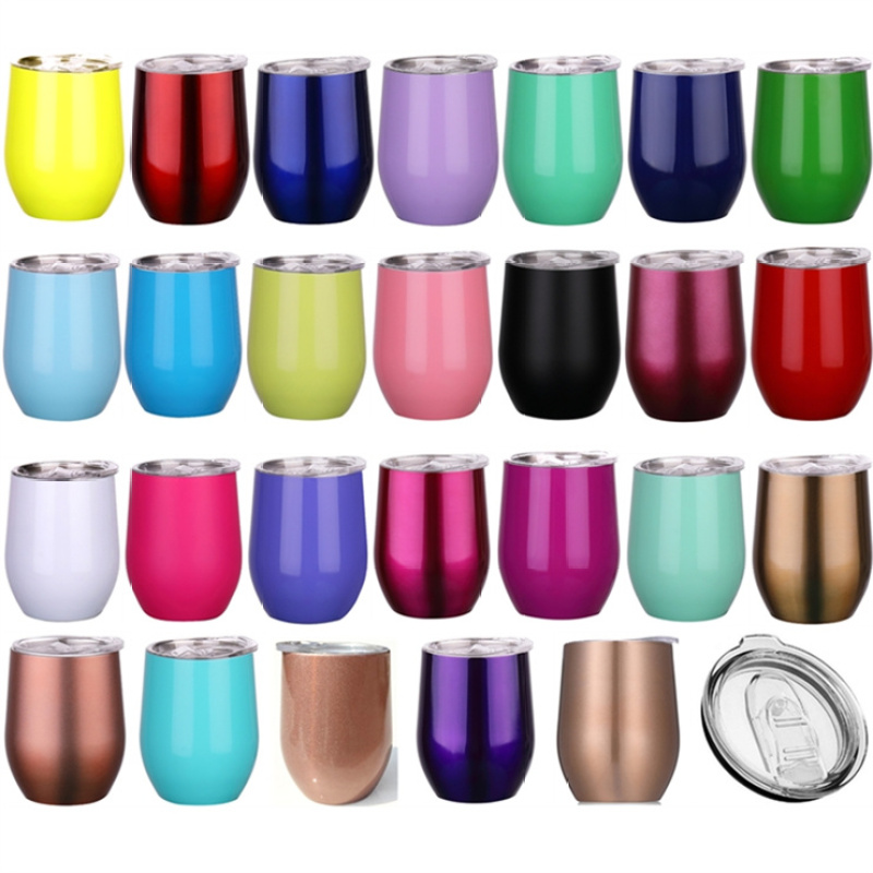 Vacuum Metal Egg Tumbler Mug Custom Coating 304 Stainless Steel Insulated Tumbler Wine Cup with Straw 12oz wine tumbler with lid