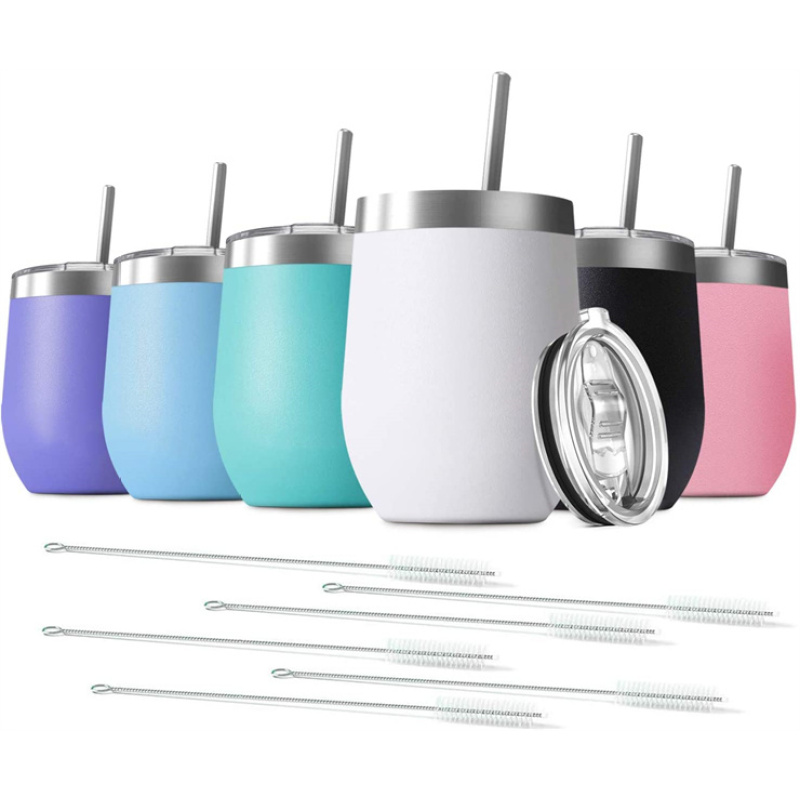Vacuum Metal Egg Tumbler Mug Custom Coating 304 Stainless Steel Insulated Tumbler Wine Cup with Straw 12oz wine tumbler with lid