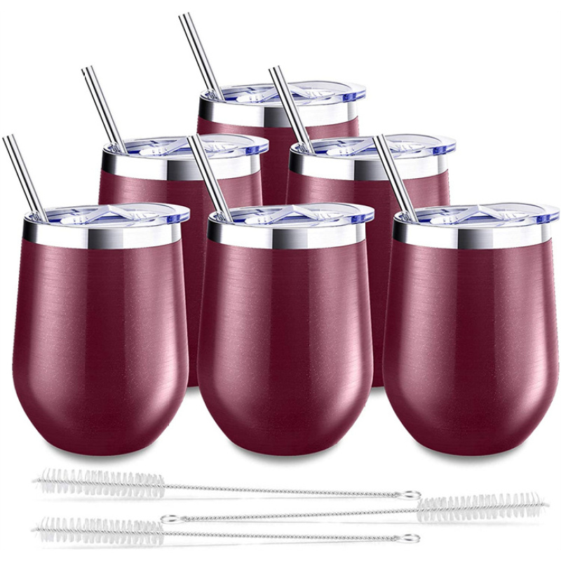 Vacuum Metal Egg Tumbler Mug Custom Coating 304 Stainless Steel Insulated Tumbler Wine Cup with Straw 12oz wine tumbler with lid