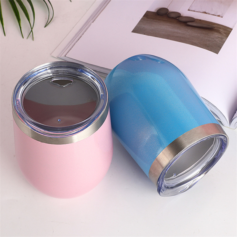 Vacuum Metal Egg Tumbler Mug Custom Coating 304 Stainless Steel Insulated Tumbler Wine Cup with Straw 12oz wine tumbler with lid