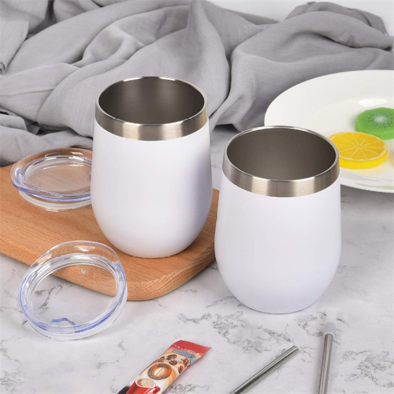 Vacuum Metal Egg Tumbler Mug Custom Coating 304 Stainless Steel Insulated Tumbler Wine Cup with Straw 12oz wine tumbler with lid