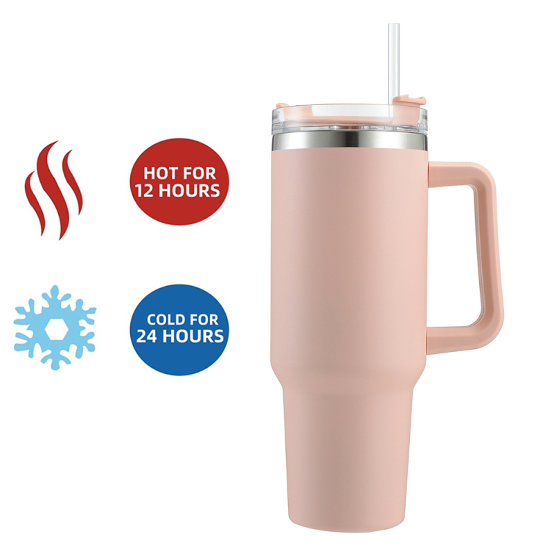 Custom Double Walled Insulated Vacuum Sealed Stainless Steel Yellow 40Oz Car Wine Cup Mug Tumbler With Handle And SpillProof Lid
