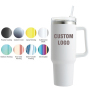 Custom Double Walled Insulated Vacuum Sealed Stainless Steel Yellow 40Oz Car Wine Cup Mug Tumbler With Handle And SpillProof Lid