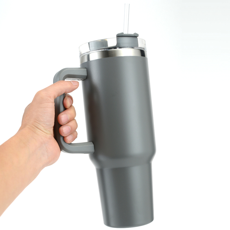 Custom Double Walled Insulated Vacuum Sealed Stainless Steel Yellow 40Oz Car Wine Cup Mug Tumbler With Handle And SpillProof Lid