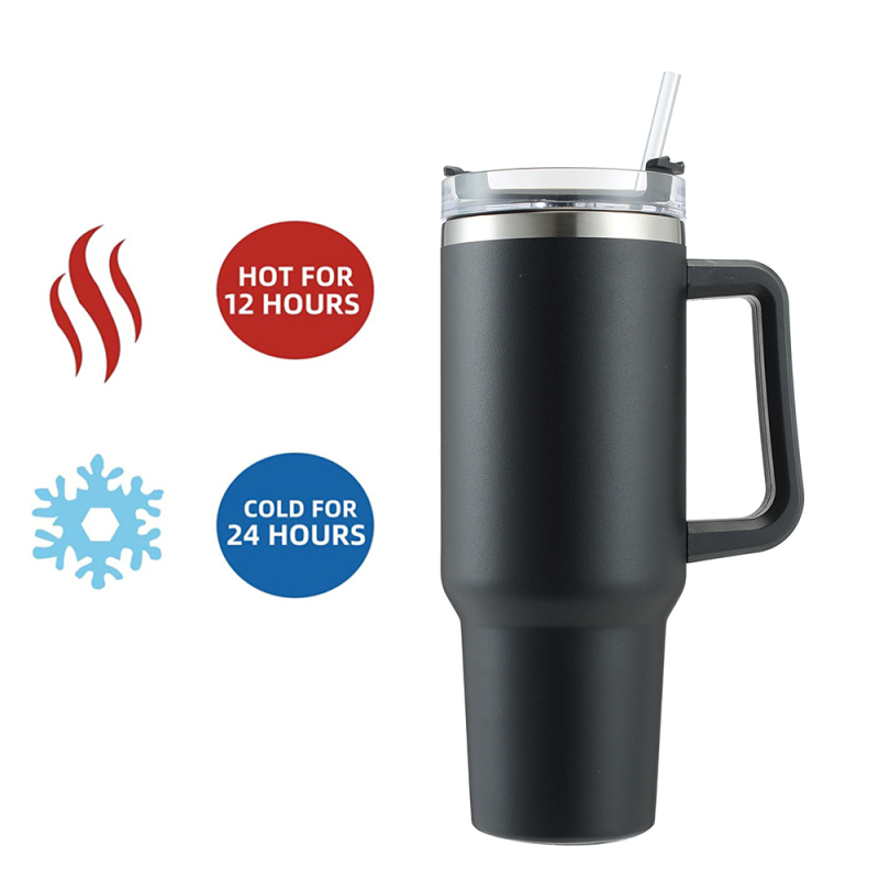 Custom Double Walled Insulated Vacuum Sealed Stainless Steel Yellow 40Oz Car Wine Cup Mug Tumbler With Handle And SpillProof Lid