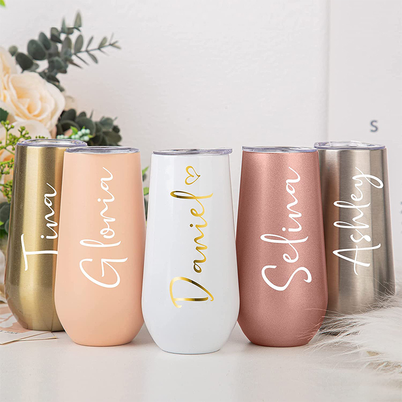 Wholesale 180ml Insulated Wine Champagne Flutes Cup Double Wall 18/8 Stainless Steel 6oz Wine Tumbler with Lid BPA free