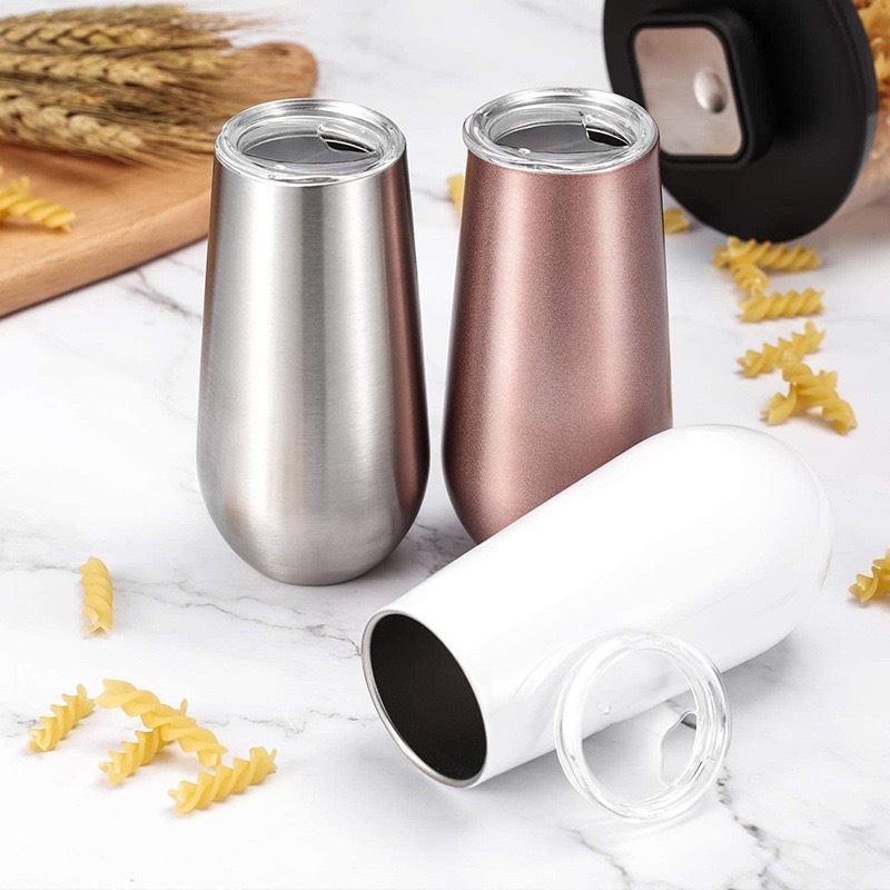 Wholesale 180ml Insulated Wine Champagne Flutes Cup Double Wall 18/8 Stainless Steel 6oz Wine Tumbler with Lid BPA free