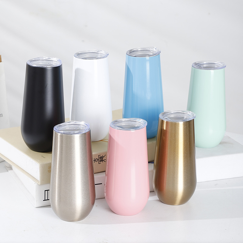 Wholesale 180ml Insulated Wine Champagne Flutes Cup Double Wall 18/8 Stainless Steel 6oz Wine Tumbler with Lid BPA free