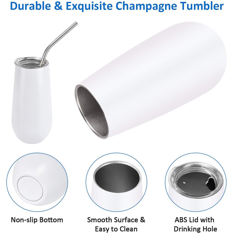 Wholesale 180ml Insulated Wine Champagne Flutes Cup Double Wall 18/8 Stainless Steel 6oz Wine Tumbler with Lid BPA free