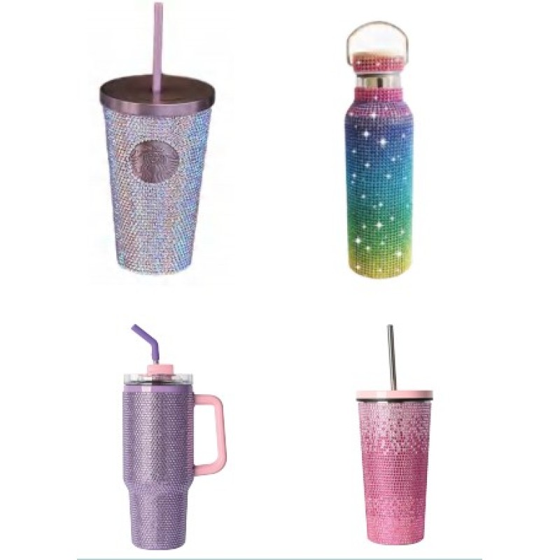New design Different style 40oz Diamond Cup Car mounted large-capacity stainless steel thermos cup tumbler Sticker Drill Car Cup