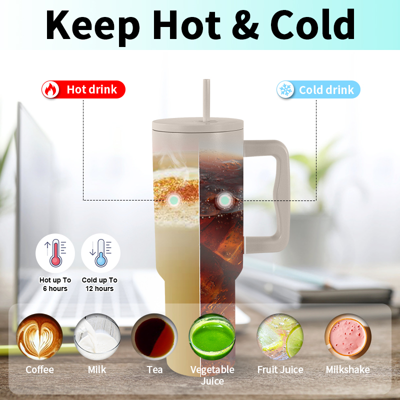 Customized Logo New Type 40oz  Powder Coated Multi Colors Water Bottles Stainless Steel Car Tumblers With Handle and Straws