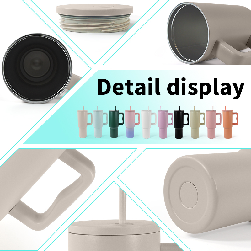 Customized Logo New Type 40oz  Powder Coated Multi Colors Water Bottles Stainless Steel Car Tumblers With Handle and Straws