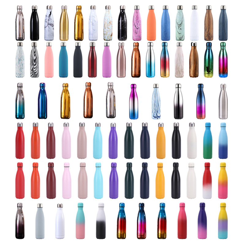 Custom logo 350ml 500ml 750ml 1000ml vacuum sport double wall insulated vacuum thermal cola shape stainless steel water bottle