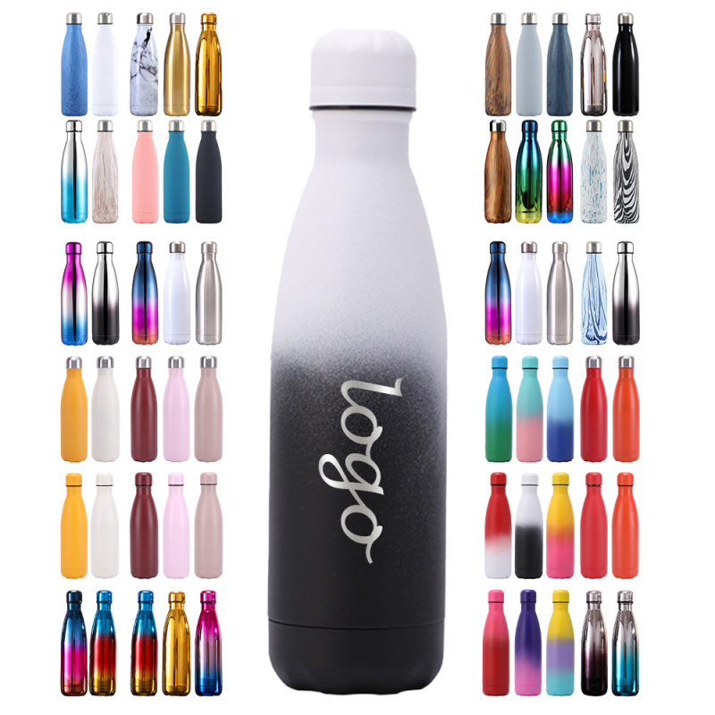 Custom logo 350ml 500ml 750ml 1000ml vacuum sport double wall insulated vacuum thermal cola shape stainless steel water bottle