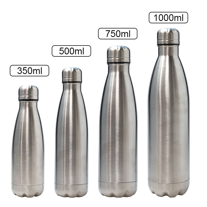 Custom logo 350ml 500ml 750ml 1000ml vacuum sport double wall insulated vacuum thermal cola shape stainless steel water bottle
