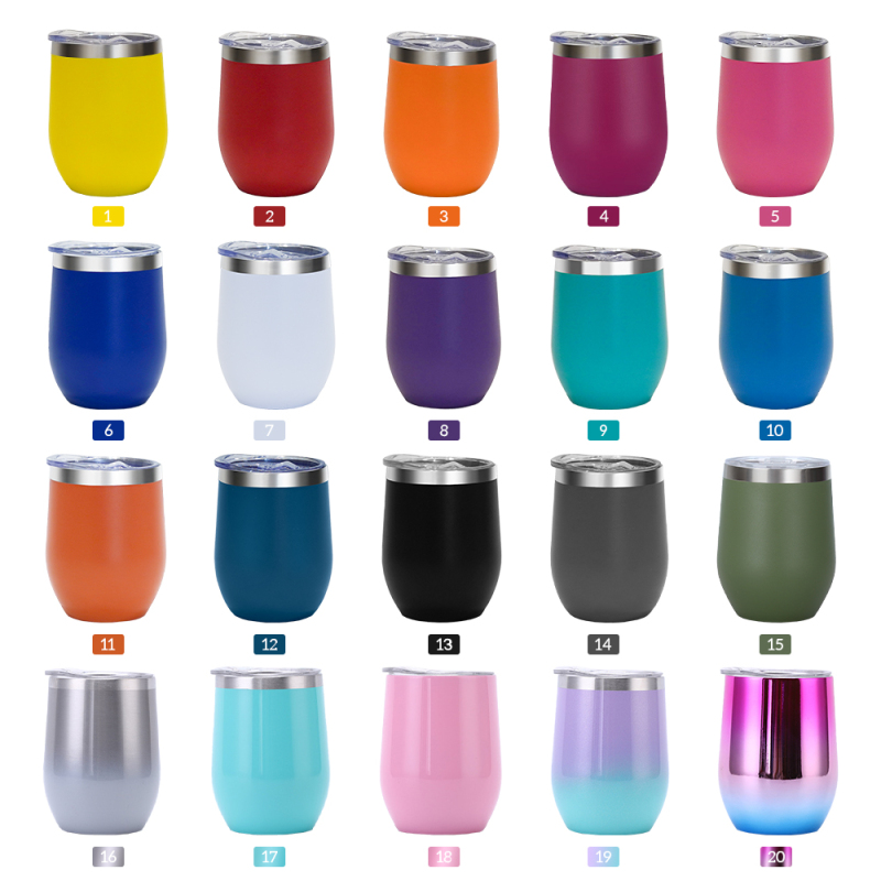 Hot Sale Gifts Metal Stemless Thermal Egg Shpape Coffee Cup Beer Mug 12oz 350ml Customized Wine Mug Tumbler with Straw and Lid