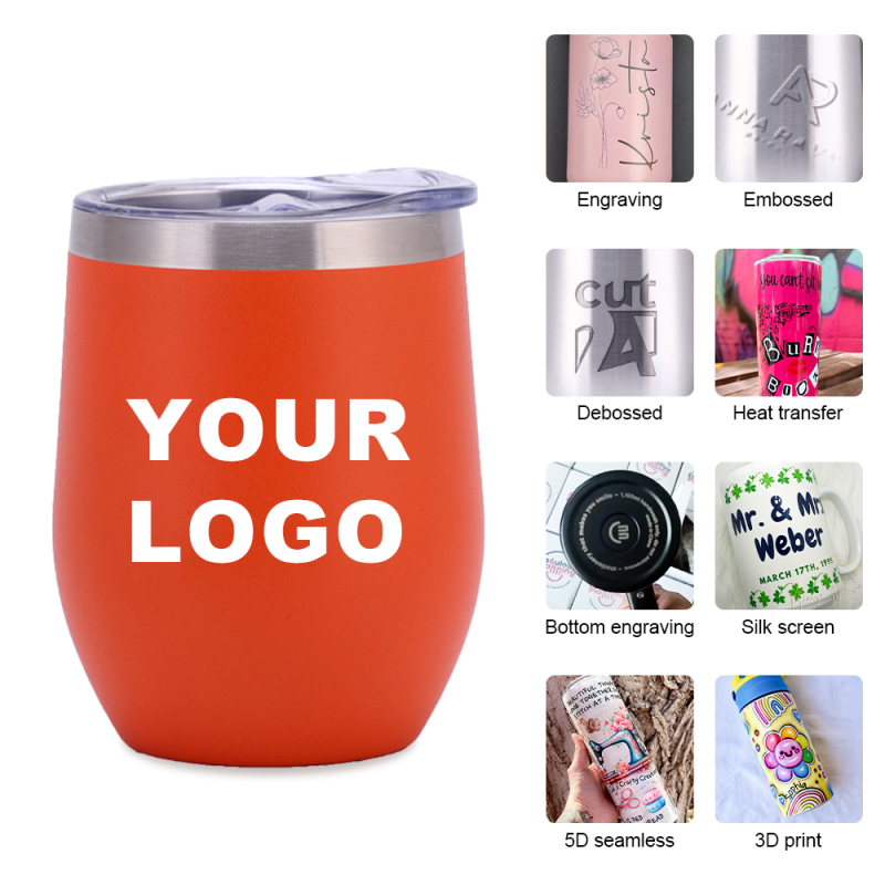 Hot Sale Gifts Metal Stemless Thermal Egg Shpape Coffee Cup Beer Mug 12oz 350ml Customized Wine Mug Tumbler with Straw and Lid