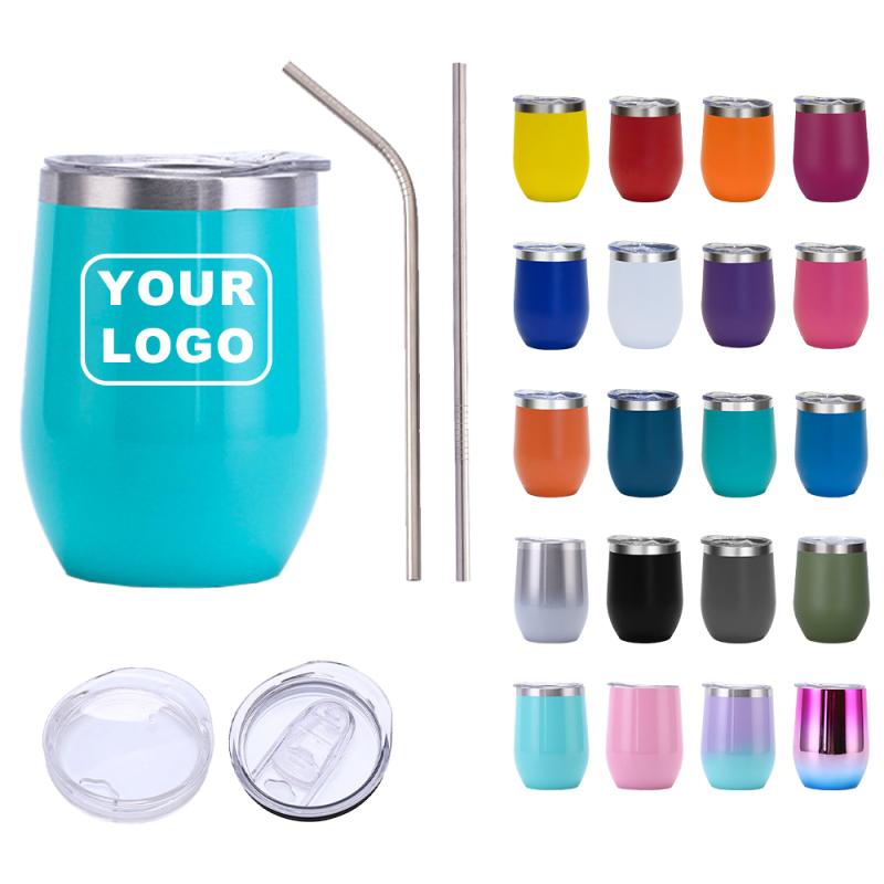 Hot Sale Gifts Metal Stemless Thermal Egg Shpape Coffee Cup Beer Mug 12oz 350ml Customized Wine Mug Tumbler with Straw and Lid