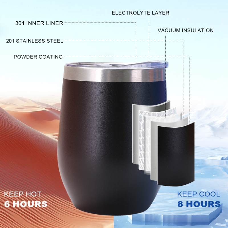 Hot Sale Gifts Metal Stemless Thermal Egg Shpape Coffee Cup Beer Mug 12oz 350ml Customized Wine Mug Tumbler with Straw and Lid