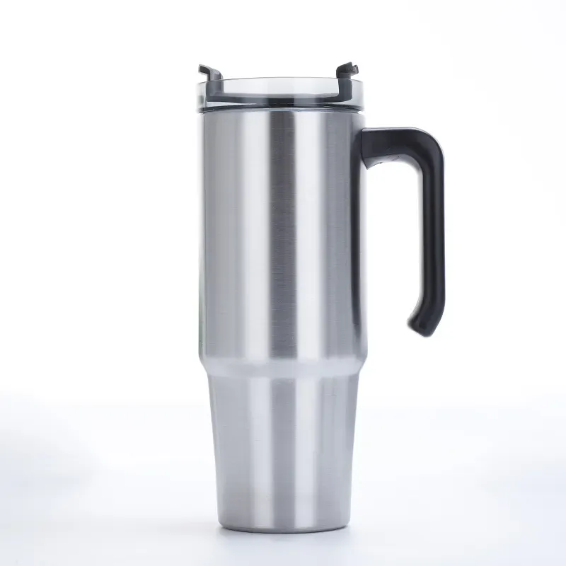 Custom Powder Coated Double Wall Vacuum Metal Cup Reusable Stainless Steel Insulated Car Mug with handle