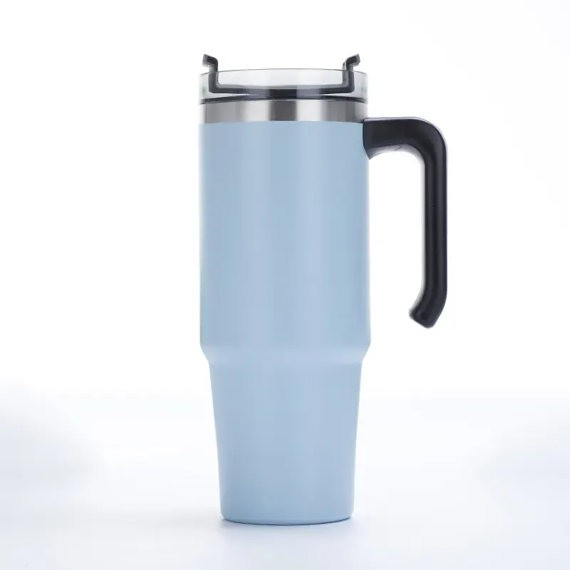 Custom Powder Coated Double Wall Vacuum Metal Cup Reusable Stainless Steel Insulated Car Mug with handle