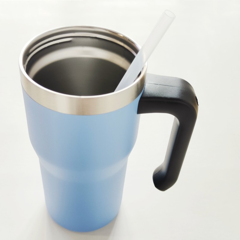 Custom Powder Coated Double Wall Vacuum Metal Cup Reusable Stainless Steel Insulated Car Mug with handle