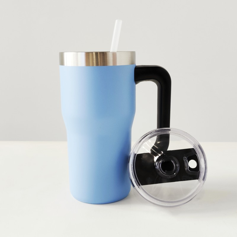 Custom Powder Coated Double Wall Vacuum Metal Cup Reusable Stainless Steel Insulated Car Mug with handle