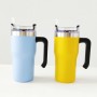 Custom Powder Coated Double Wall Vacuum Metal Cup Reusable Stainless Steel Insulated Car Mug with handle