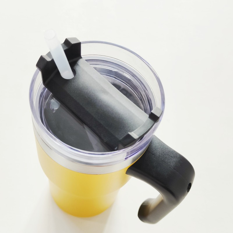 Custom Powder Coated Double Wall Vacuum Metal Cup Reusable Stainless Steel Insulated Car Mug with handle
