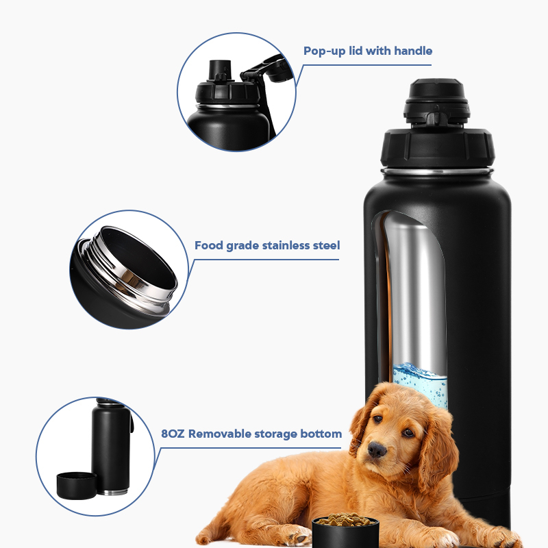 40 oz 2 in 1 Double Wall Stainless Steel Drinking Insulated Dog Water Bottle with Storage Case