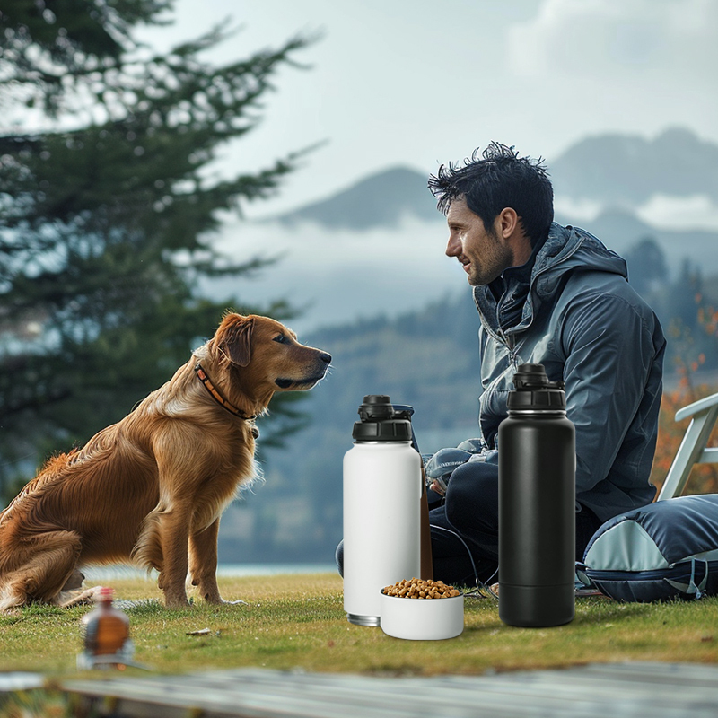 40 oz 2 in 1 Double Wall Stainless Steel Drinking Insulated Dog Water Bottle with Storage Case