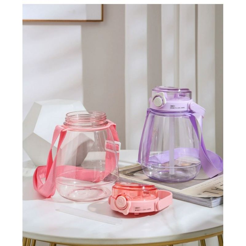 Zogifts Cartoon Sticker Portable Summer Travel Portable Plastic Water Bottle With Handle And Straw Custom logo Shoulder Strap