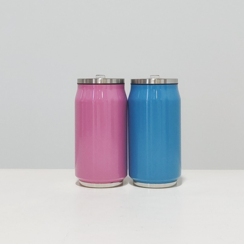 Customized 304 Stainless Steel Cola Can Shape Vacuum Water Tumbler Coca Bottle Double Wall Soda Can Travel Tumbler with Straw