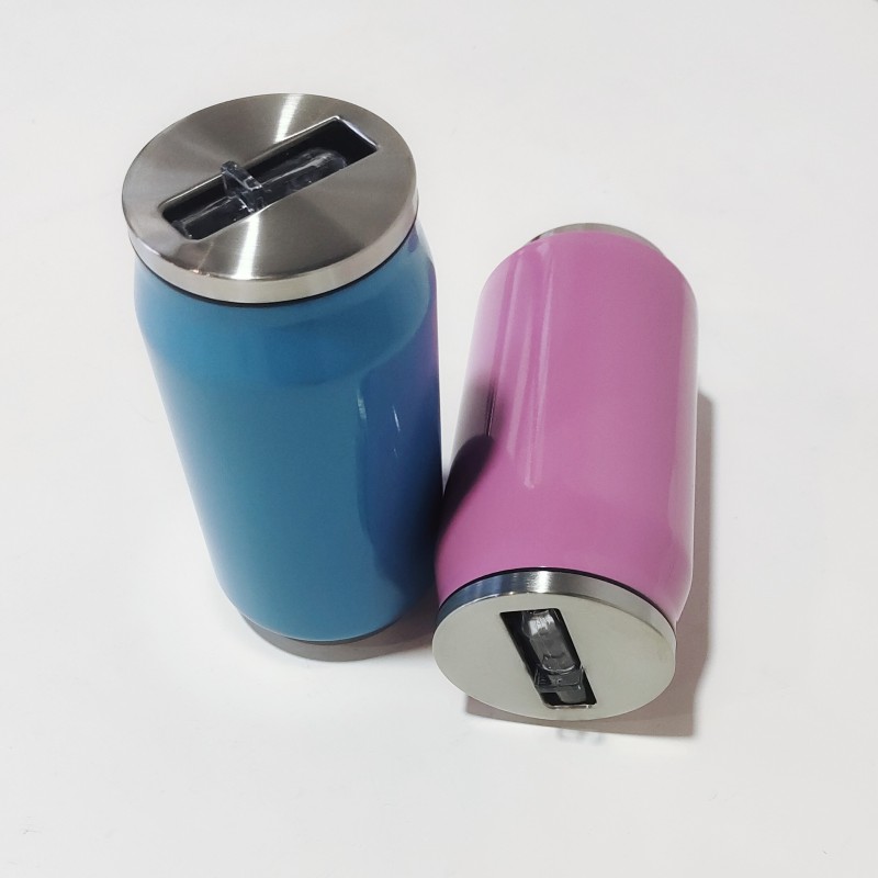 Customized 304 Stainless Steel Cola Can Shape Vacuum Water Tumbler Coca Bottle Double Wall Soda Can Travel Tumbler with Straw