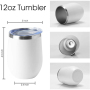 12 Oz Insulated Double Wall Vacuum Wine Tumbler with Lid and Straw Stainless Steel Cup for Wine Coffee Cocktails Travel & Office