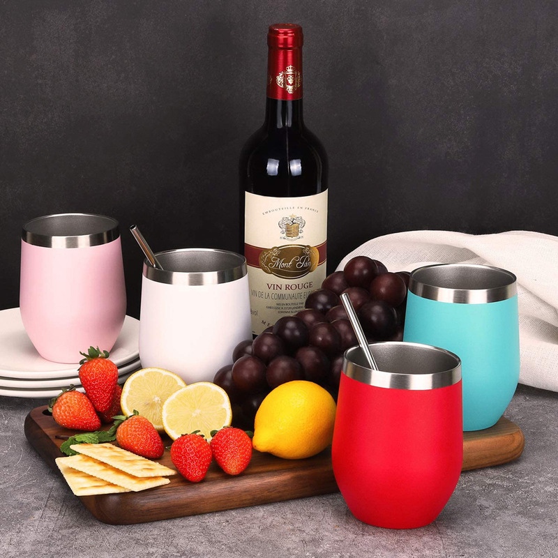12 Oz Insulated Double Wall Vacuum Wine Tumbler with Lid and Straw Stainless Steel Cup for Wine Coffee Cocktails Travel & Office
