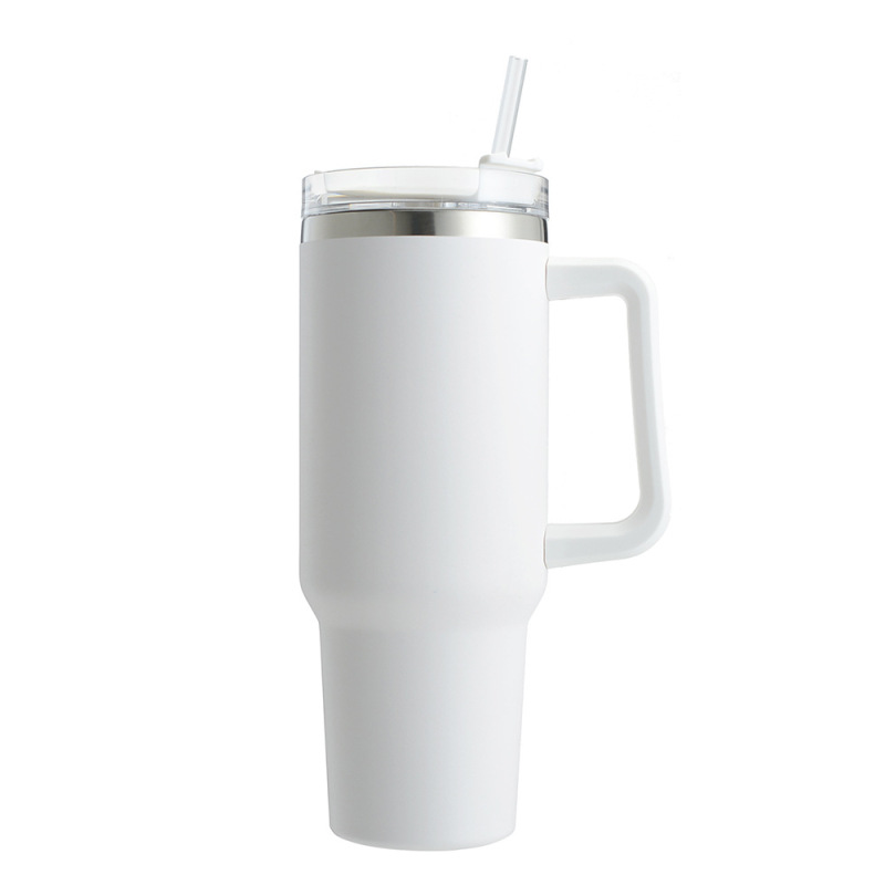 Custom Stainless Vacuum insulated 40oz powder coated traveling cups coffee mugs tumblers wholesale bulk with handle and straw
