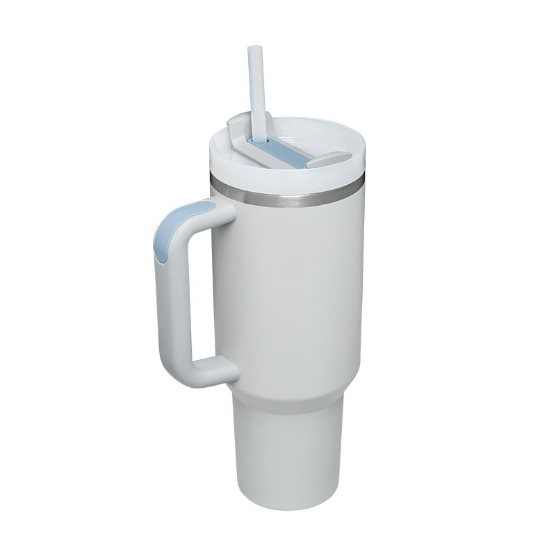 Custom Stainless Vacuum insulated 40oz powder coated traveling cups coffee mugs tumblers wholesale bulk with handle and straw
