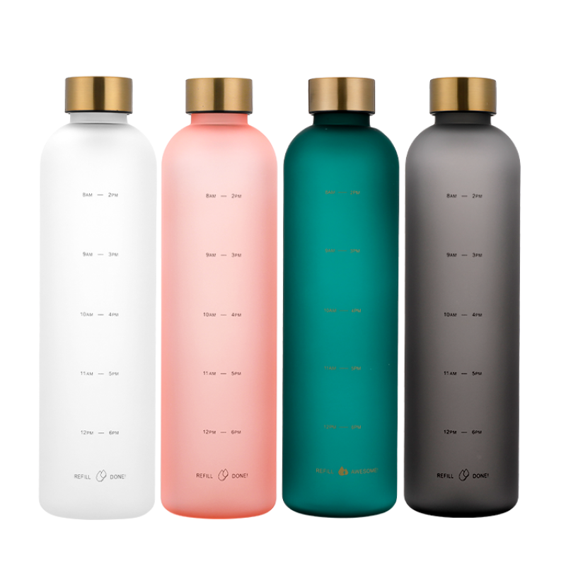 32oz 1L Time Marker Leak Proof Motivational Bicycle Product Sport Frosted Plastic Water Bottle 