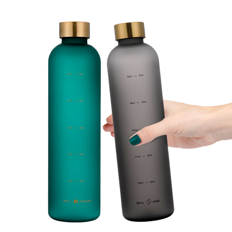 32oz 1L Time Marker Leak Proof Motivational Bicycle Product Sport Frosted Plastic Water Bottle 
