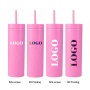 Factory Wholesale Customized 16oz Skinny Straight Tumbler Matte Colors Double Walled Plastic Water Cups 16 oz with Lid and Straw