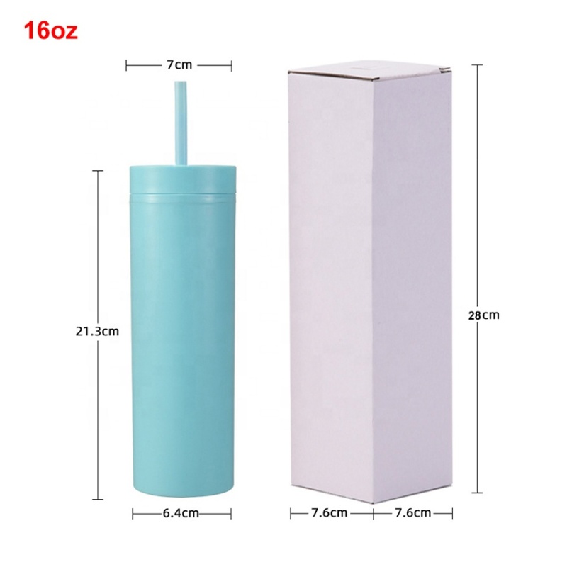 Factory Wholesale Customized 16oz Skinny Straight Tumbler Matte Colors Double Walled Plastic Water Cups 16 oz with Lid and Straw