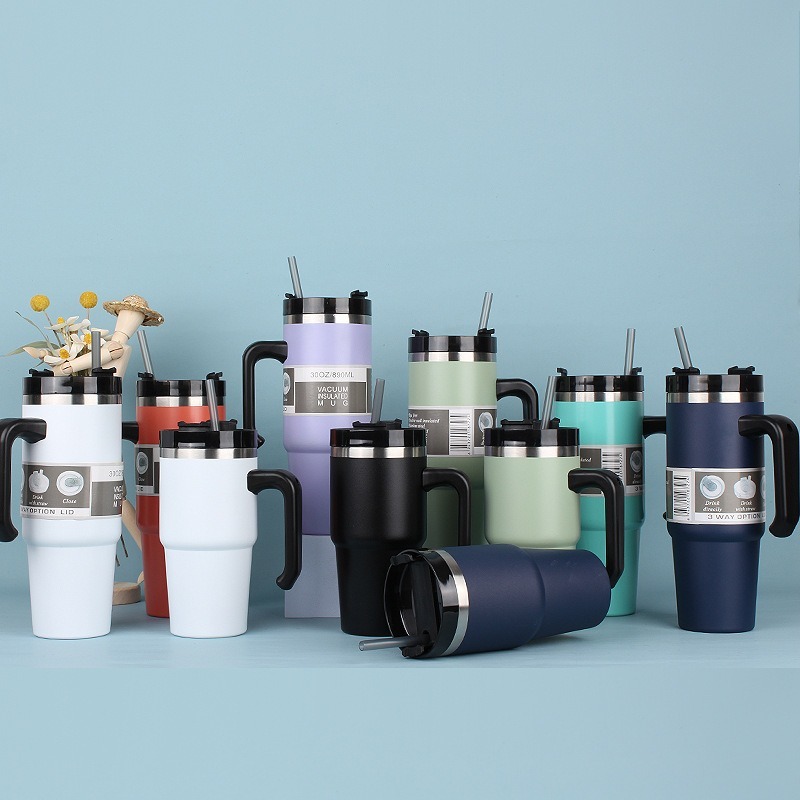 Ice Bar 304 Stainless Steel Thermal Insulated Cold Tumbler Mug Car Portable 890ml Water Vacuum Cup With Handle