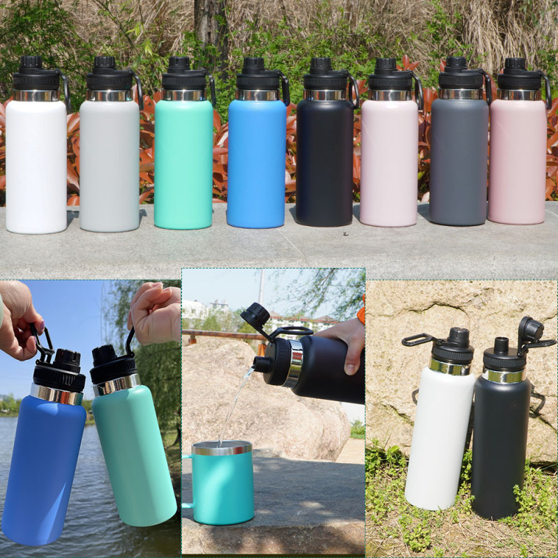 Portable 32oz 18/8 Stainless Steel Insulated Vacuum Flask RTS Custom Logo Straight Cup Water Bottle for Camping Powder Coated