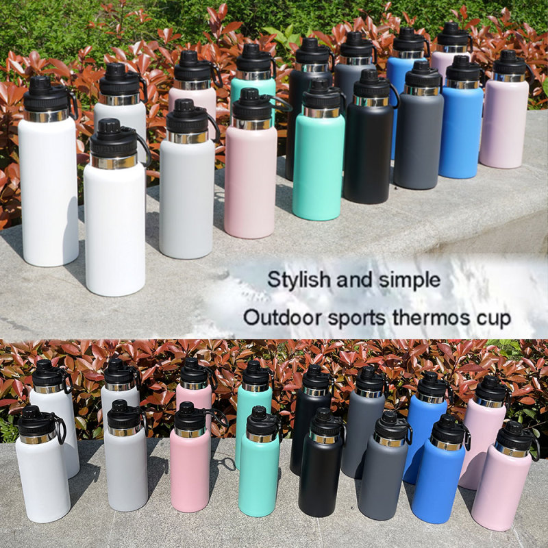 Portable 32oz 18/8 Stainless Steel Insulated Vacuum Flask RTS Custom Logo Straight Cup Water Bottle for Camping Powder Coated