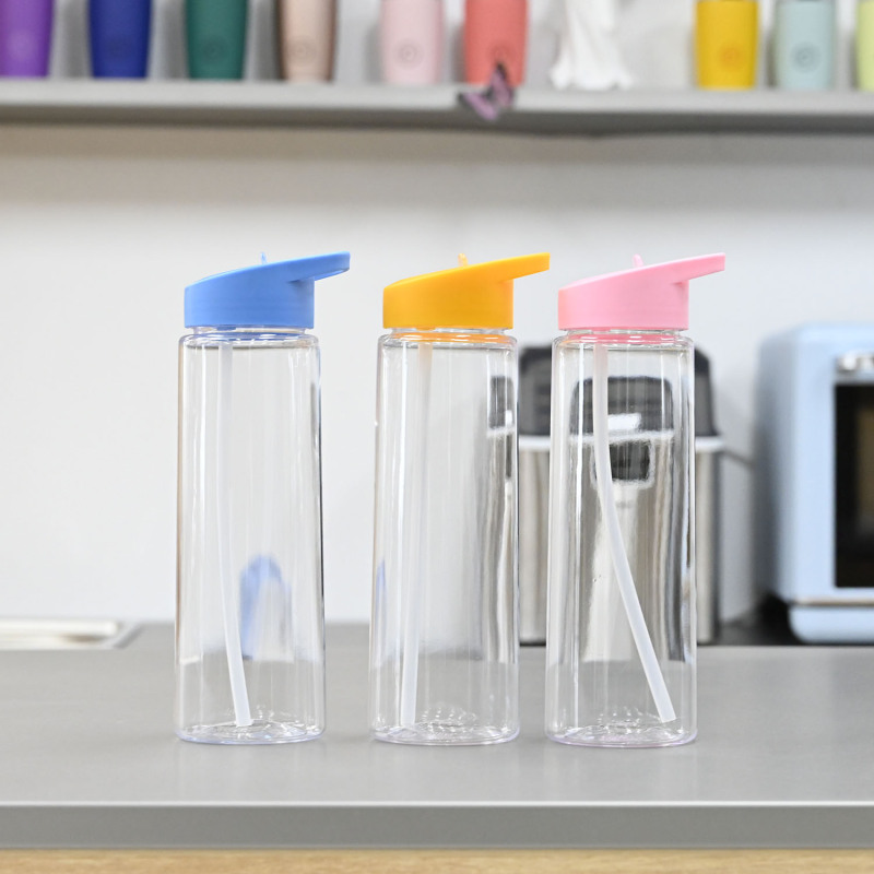 Hot Sale Wholesale 750ml Water Bottle Sports Leak-Proof BPA Free Clear AS Material Plastic Water Bottle with Flip Lid and Straw