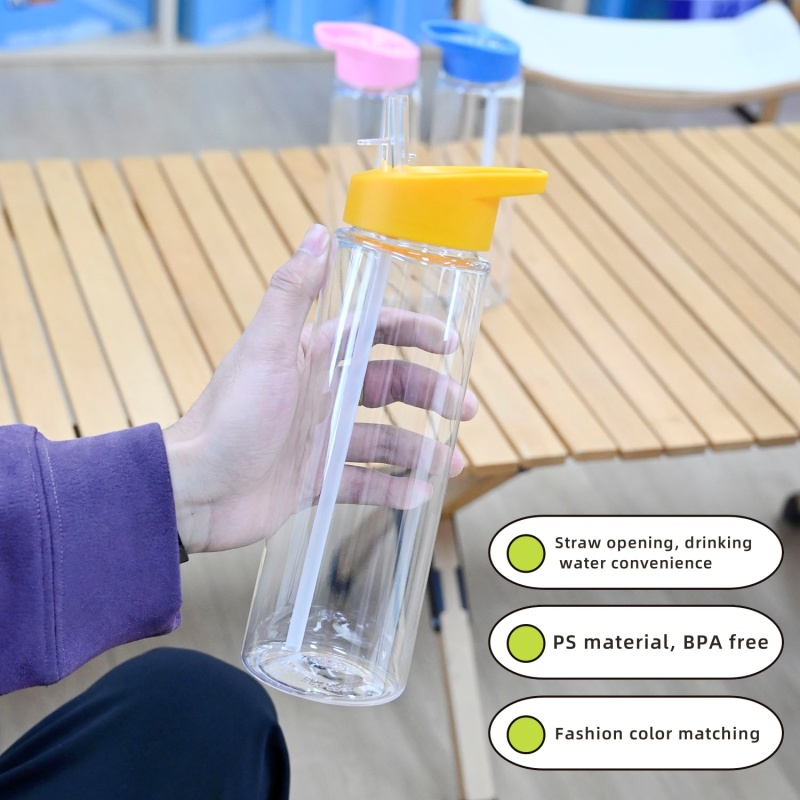 Hot Sale Wholesale 750ml Water Bottle Sports Leak-Proof BPA Free Clear AS Material Plastic Water Bottle with Flip Lid and Straw