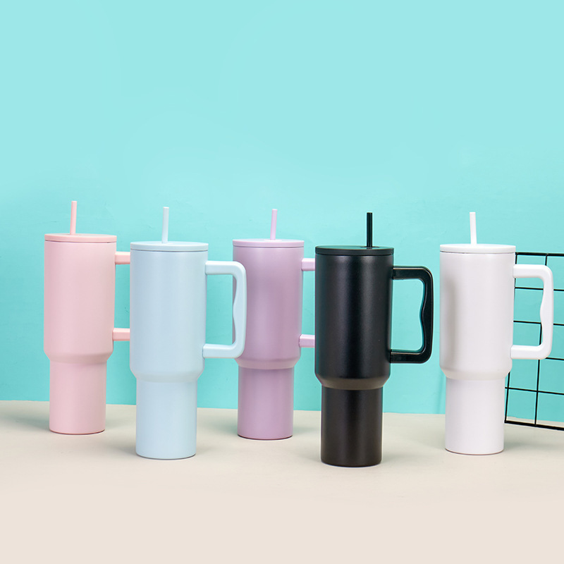 40oz handle car cup 304 stainless steel vacuum insulated cup car cold insulation beer cup with lid and straw